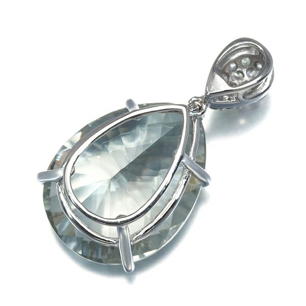 QVC グリーンクォーツ 9.00ct サファイア ガーネット ティアドロップ  ペンダントトップ K18WG 保