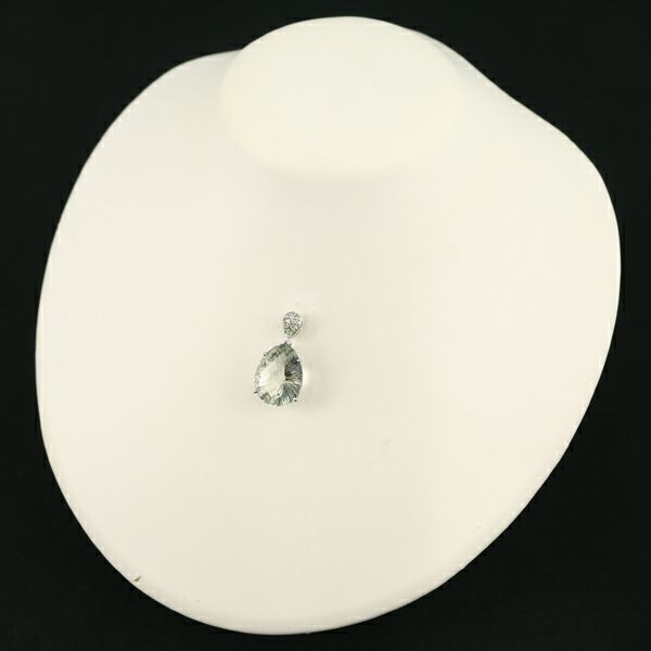 QVC グリーンクォーツ 9.00ct サファイア ガーネット ティアドロップ  ペンダントトップ K18WG 保
