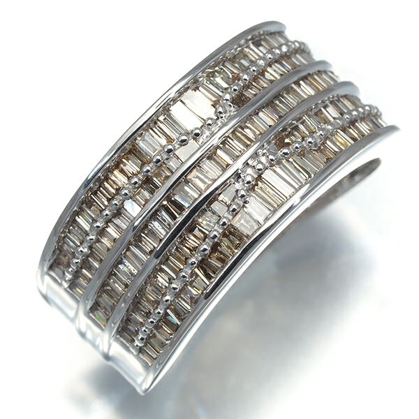 ブラウンダイヤ 1.00ct バゲット&テーパーバゲットカット リング K18WG 