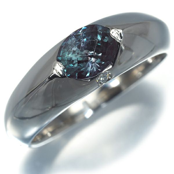ムーンジュエリー リング 再結晶アレキサンドライト 0.77ct ダイヤ 0.01ct  12号 Pt950 ソ