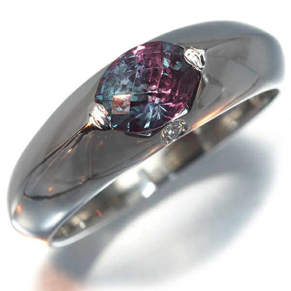 ムーンジュエリー リング 再結晶アレキサンドライト 0.77ct ダイヤ 0.01ct  12号 Pt950 ソ