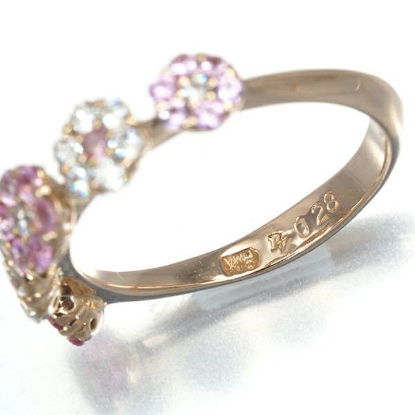 ポンテヴェキオ リング ピンクサファイア 0.28ct ダイヤ 0.20ct  フラワー 6号 K18PG 