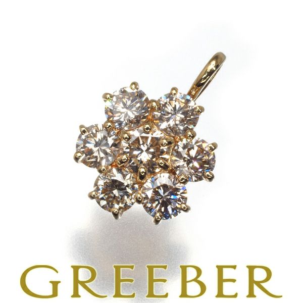 ライトブラウンダイヤ 1.00ct フラワー  ペンダントトップ K18YG 