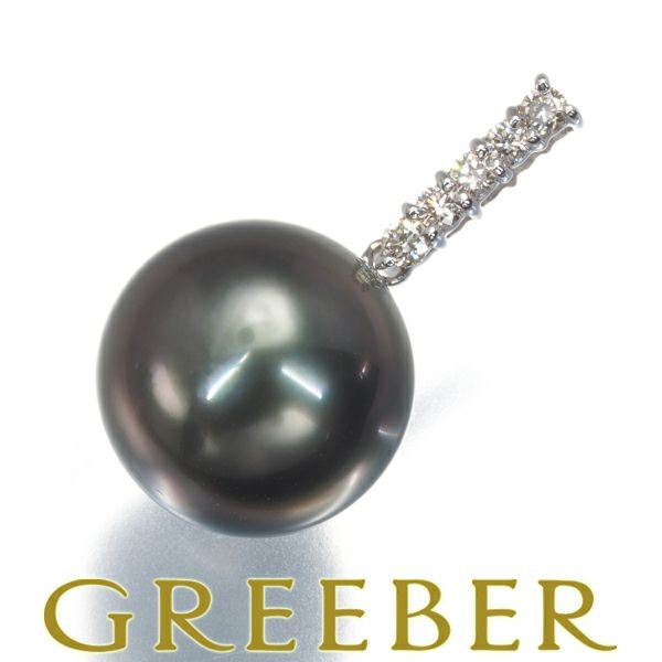 ブラックパール 黒蝶真珠 11.3mm ダイヤ 0.10ct   ペンダントトップ K18WG 