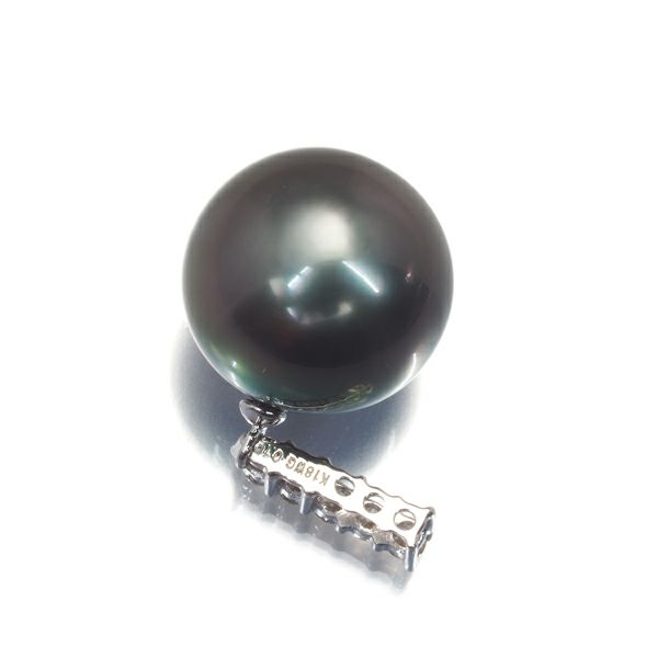 ブラックパール 黒蝶真珠 11.3mm ダイヤ 0.10ct   ペンダントトップ K18WG 