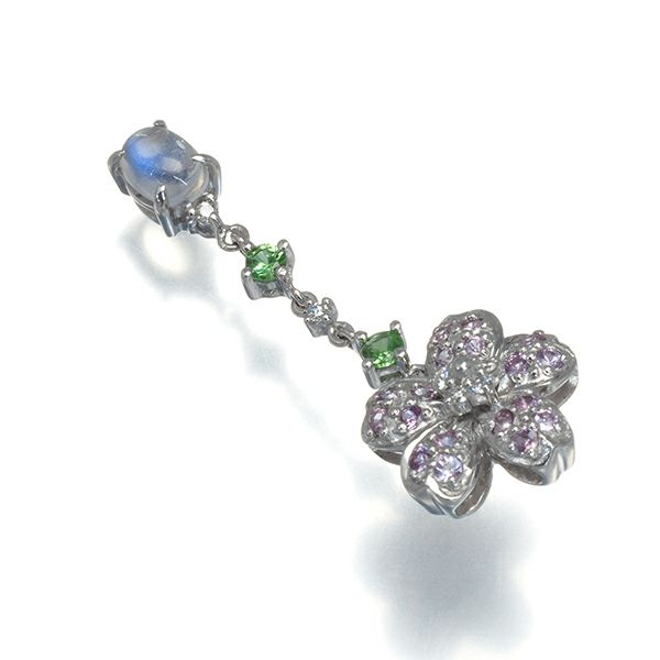ピンクサファイア 0.30ct ムーンストーン グリーンガーネット ダイヤ 桜 ペンダントトップ K18WG 