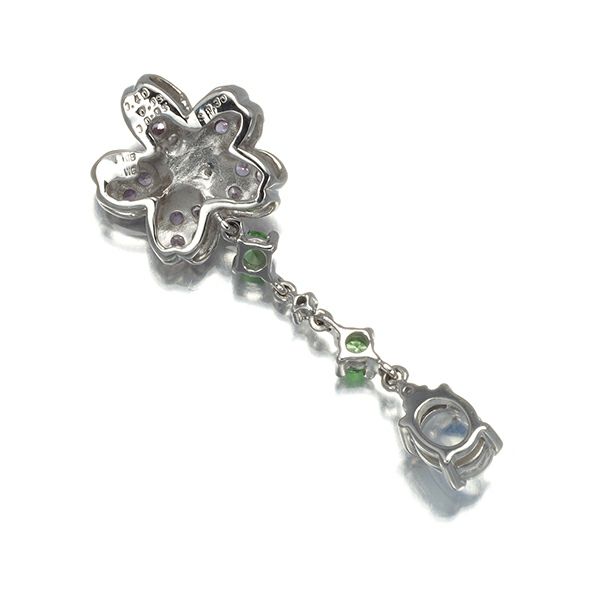 ピンクサファイア 0.30ct ムーンストーン グリーンガーネット ダイヤ 桜 ペンダントトップ K18WG 
