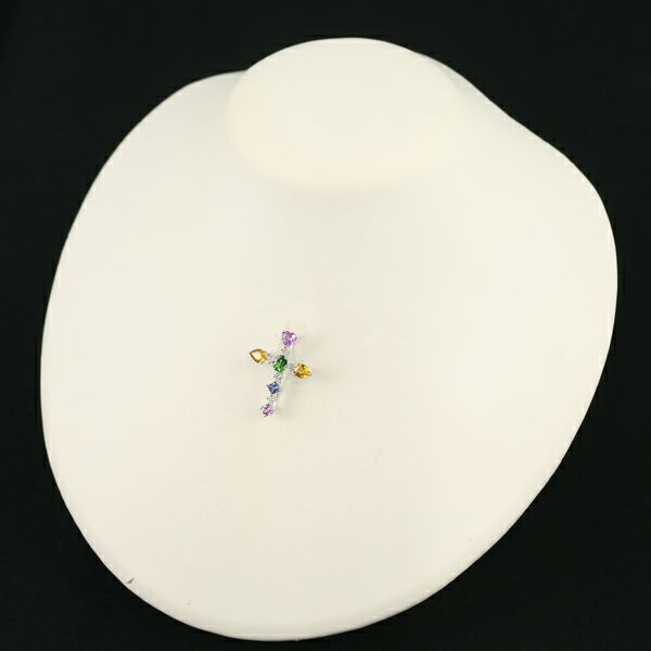 サファイア 1.70ct グリーンガーネット ダイヤ マルチカラー クロス  ペンダントトップ K18WG 