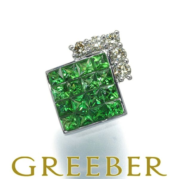 グリーンガーネット 0.62ct ダイヤ 0.10ct ミステリーセッティング  ペンダントトップ K18WG 