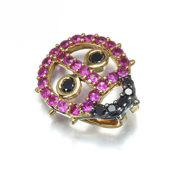 ルビー 0.35ct ブラックダイヤ 0.13ct てんとう虫  ペンダントトップ K18YG