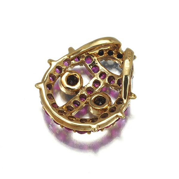 ルビー 0.35ct ブラックダイヤ 0.13ct てんとう虫  ペンダントトップ K18YG
