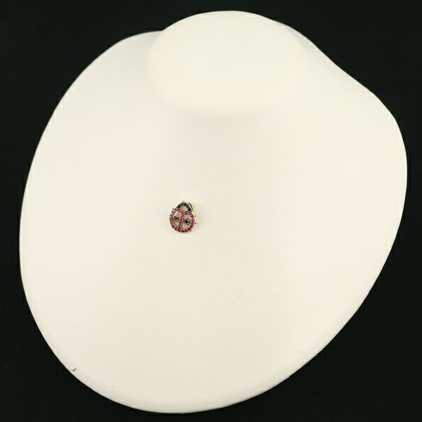 ルビー 0.35ct ブラックダイヤ 0.13ct てんとう虫  ペンダントトップ K18YG
