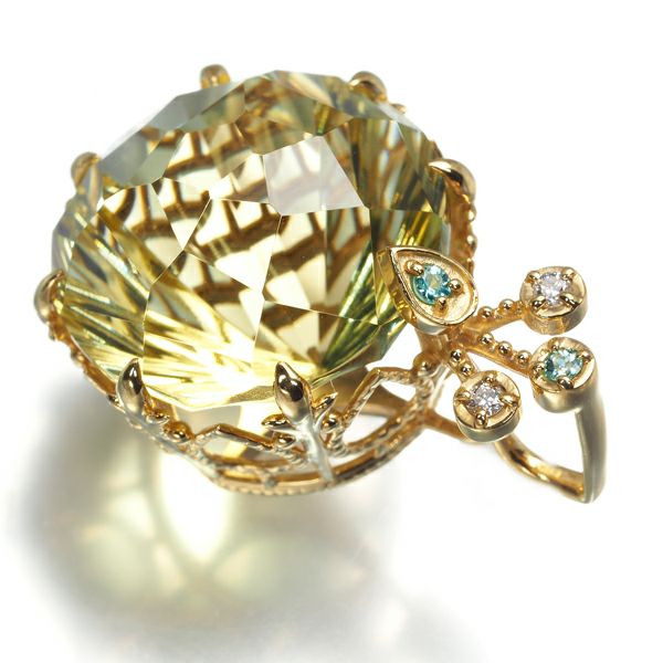 ジュステラ ペンダントトップ レモンクォーツ ダイヤ 0.03ct トルマリン 石垣順子  K18YG 