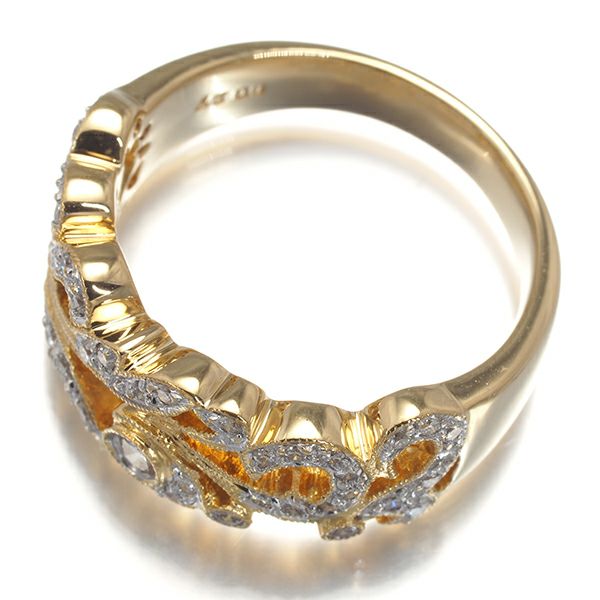 ダイヤ 0.27ct ミルグレイン リーフ 透かし  リング K18YG/WG 