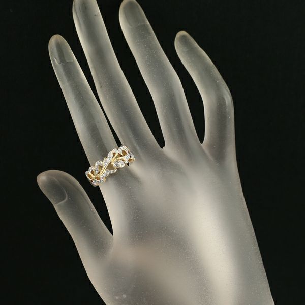 ダイヤ 0.27ct ミルグレイン リーフ 透かし  リング K18YG/WG 