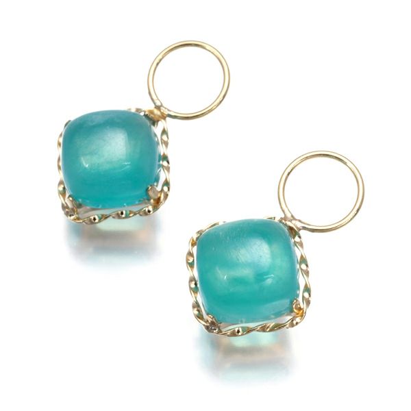 シーブルーカルセドニー 0.90ct/0.90ct チャーム  ピアス K18YG 