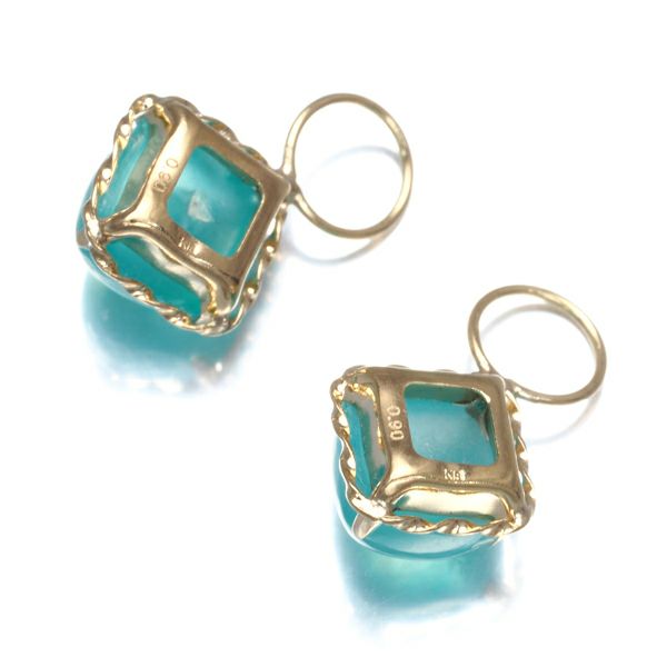 シーブルーカルセドニー 0.90ct/0.90ct チャーム  ピアス K18YG 