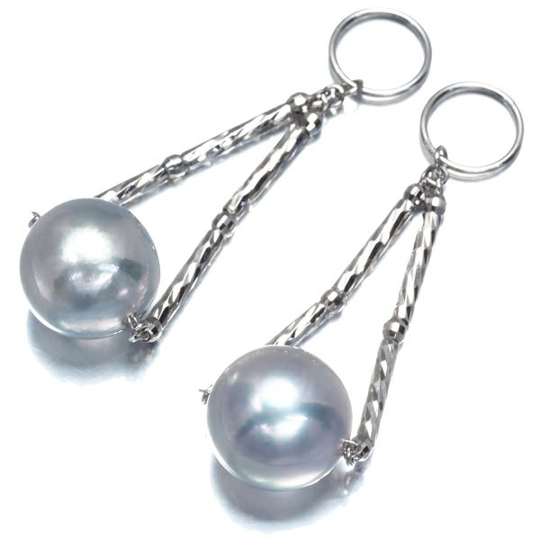 グレーパール アコヤ真珠 8.1mm チャーム  ピアス Pt850 