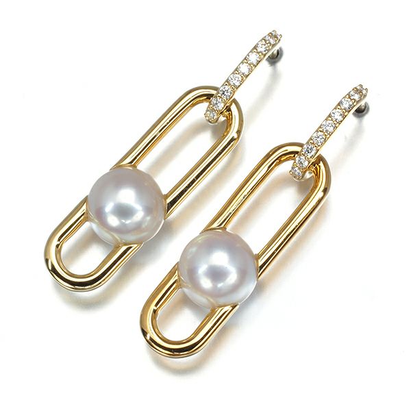 タサキ ピアス パール アコヤ真珠 7.8mm ダイヤ 0.06ct/0.06ct ファインリンク  K18YG 