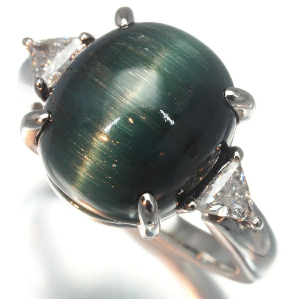 タサキ リング トルマリンキャッツアイ 8.96ct ダイヤ 0.27ct  12号 Pt900 