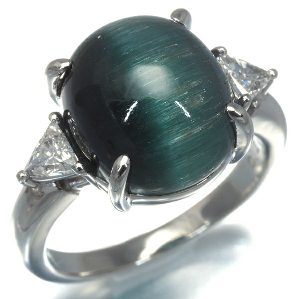 タサキ リング トルマリンキャッツアイ 8.96ct ダイヤ 0.27ct  12号 Pt900 
