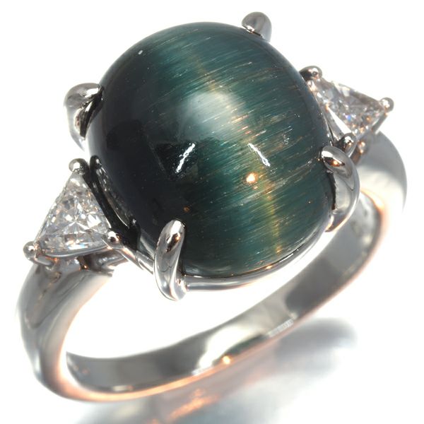 タサキ リング トルマリンキャッツアイ 8.96ct ダイヤ 0.27ct  12号 Pt900 