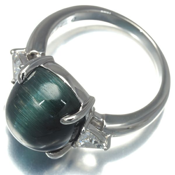 タサキ リング トルマリンキャッツアイ 8.96ct ダイヤ 0.27ct  12号 Pt900 