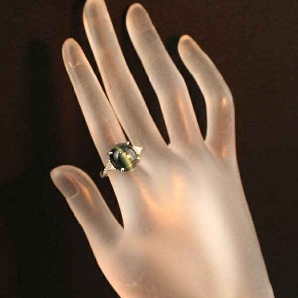タサキ リング トルマリンキャッツアイ 8.96ct ダイヤ 0.27ct  12号 Pt900 