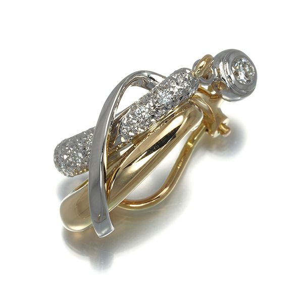 AsTime イヤリング ダイヤ 0.09ct  石川暢子 コンビカラー 2WAY 片耳 K18YG/Pt900 