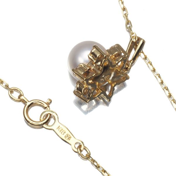 ミキモト ネックレス パール アコヤ真珠 7.5mm ダイヤ  フラワー K18YG 