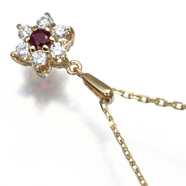 ミキモト ネックレス ダイヤ 0.24ct ルビー 0.12ct  フラワー K18YG 
