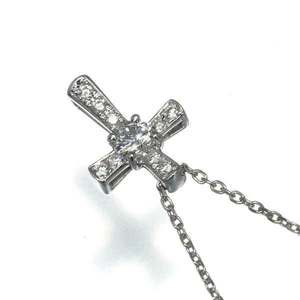 スタージュエリー ネックレス ダイヤ 0.12ct  クロス ハートシェイプ Pt950 