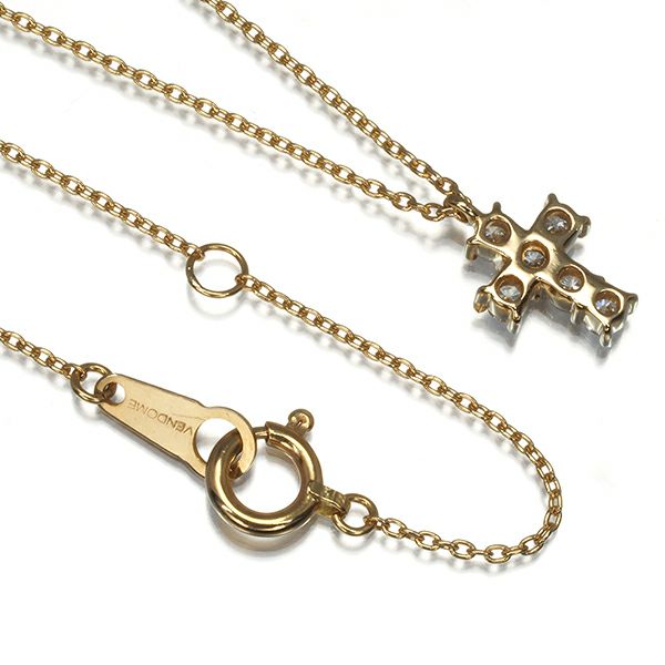 ヴァンドーム ネックレス ダイヤ 0.18ct  クロス K18YG 