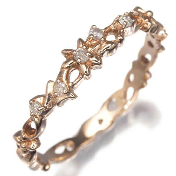 アガット リング ダイヤ 0.05ct  透かし フラワー 11号 K10PG 