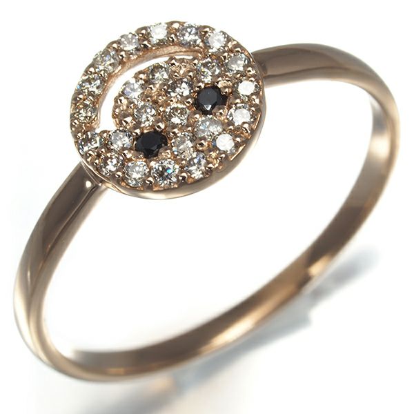 ブラック&クリアダイヤ 0.15ct スマイル  リング K18PG 