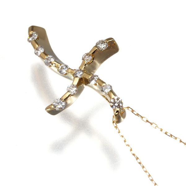 ダイヤ 0.20ct クロス  ネックレス K18YG 