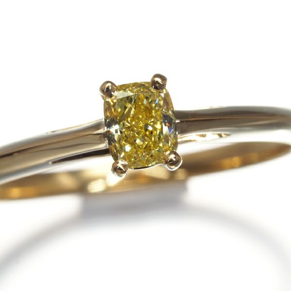 ティファニー リング イエローダイヤ 0.26ct ソリティア クッションカット 9号 K18YG 