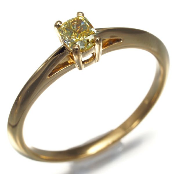 ティファニー リング イエローダイヤ 0.26ct ソリティア クッションカット 9号 K18YG 