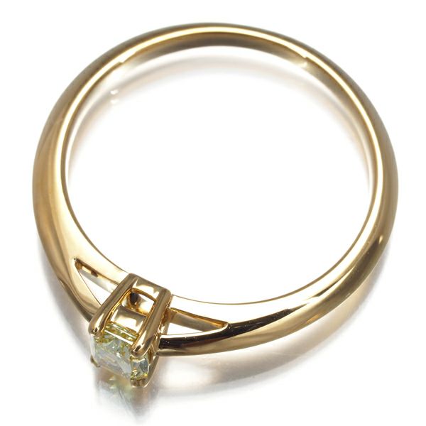 ティファニー リング イエローダイヤ 0.26ct ソリティア クッションカット 9号 K18YG 