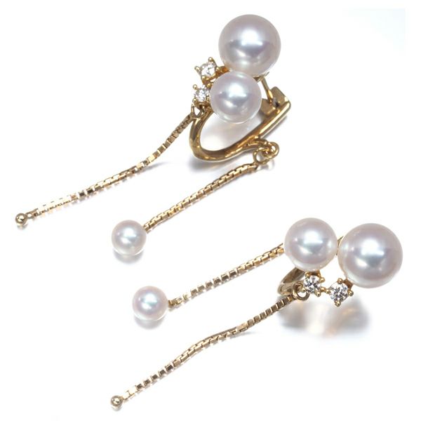 タサキ ピアス パール アコヤ真珠 4.0-7.2mm ダイヤ 0.05ct/0.05ct チェーン K18YG 
