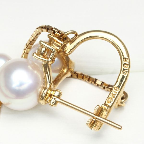 タサキ ピアス パール アコヤ真珠 4.0-7.2mm ダイヤ 0.05ct/0.05ct チェーン K18YG 