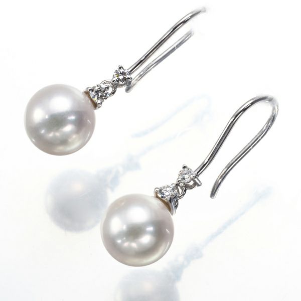 ミキモト ピアス パール アコヤ真珠 7.5mm ダイヤ  フック K18WG 