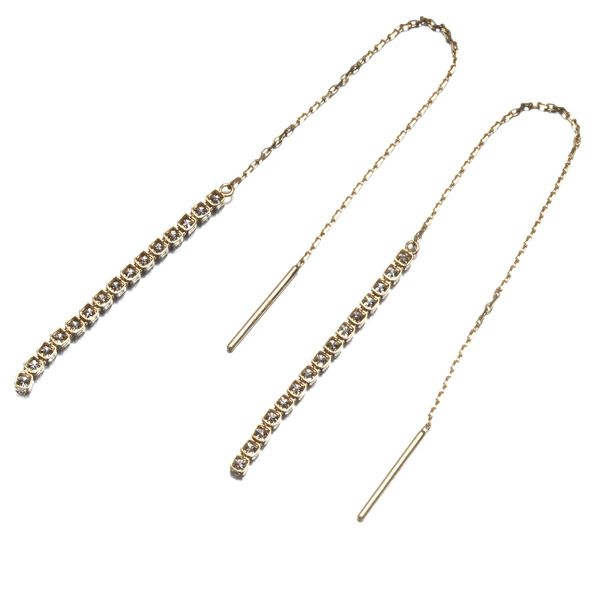 アーカー ピアス ダイヤ 0.18ct/0.18ct シャンデリアスウィングチェーン  K18YG 