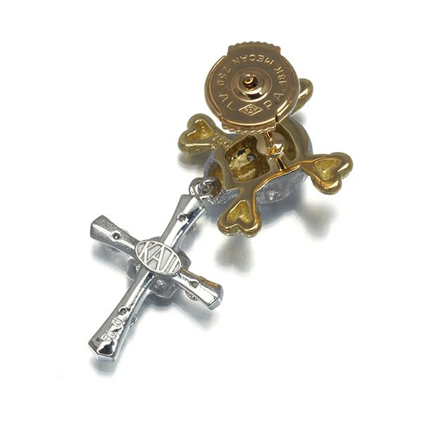 梶光夫 ブローチ ルビー ダイヤ 0.18ct  スカル クロス ピン K18YG/WG 