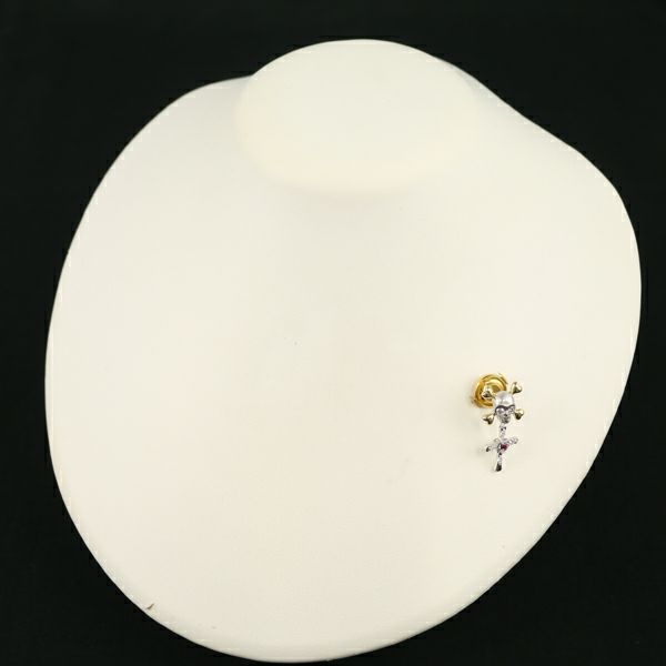 梶光夫 ブローチ ルビー ダイヤ 0.18ct  スカル クロス ピン K18YG/WG 