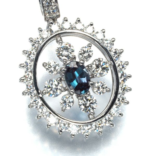 アレキサンドライト 0.355ct ダイヤ 1.095ct フラワー  ペンダントトップ Pt900 鑑別書