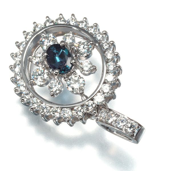 アレキサンドライト 0.355ct ダイヤ 1.095ct フラワー  ペンダントトップ Pt900 鑑別書
