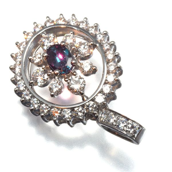 アレキサンドライト 0.355ct ダイヤ 1.095ct フラワー  ペンダントトップ Pt900 鑑別書
