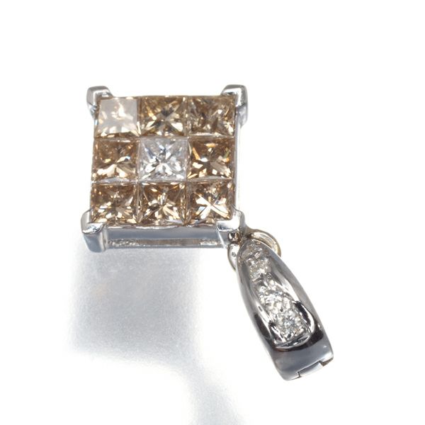 ブラウン＆クリアダイヤ ダイヤモンド 0.76ct ミステリーセッティング  ペンダントトップ K18WG 