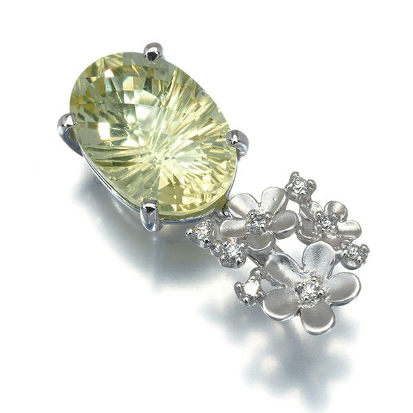 レモンクォーツ 4.79ct ダイヤ 0.10ct フラワー ペンダントトップ K18WG 